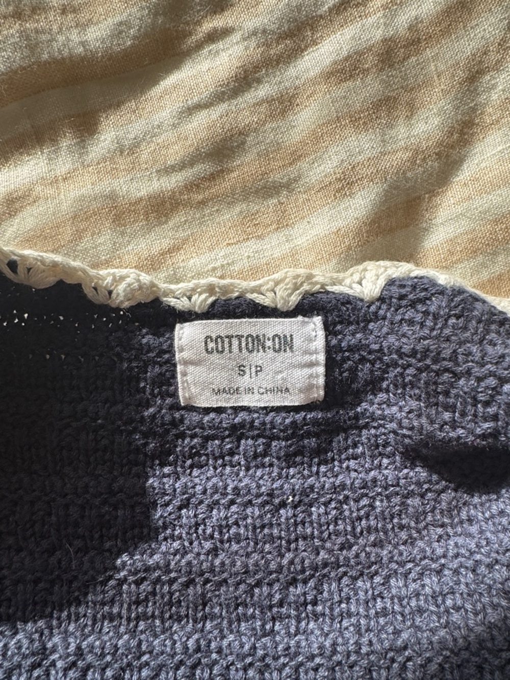 Crocheted Navy Tank Top with White Trim, Low Back - Picture 3 of 3